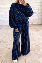 Load image into Gallery viewer, Red Polka Dot Drawstring Wide Leg Long Sleeve Top Pant Set