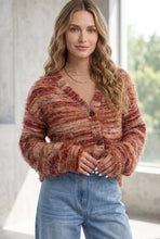 Load image into Gallery viewer, Tawny Fuzzy Striped Button Front Cardigan Sweater