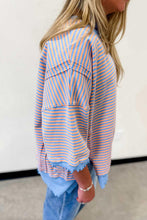 Load image into Gallery viewer, Sky Blue Stripe Colorblock Scalloped Trim Loose 3/4 Sleeve Top