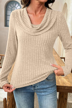 Load image into Gallery viewer, Apricot Solid Color Ribbed Knit Cowl Neck Long Sleeve Top