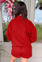 Load image into Gallery viewer, Dark Green Christmas Slogan Print Mock Neck Pullover and Shorts Set