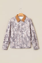 Load image into Gallery viewer, Gray Abstract Camo Print Colorblock Collar Oversized Shift Silhouette Denim Jacket