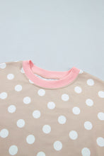Load image into Gallery viewer, Khaki Polka Dot Contrast Trim Long Sleeve Top Drawstring Shift Pants Set