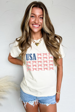 Load image into Gallery viewer, White USA Flag Bow Knot Print Round Neck T Shirt