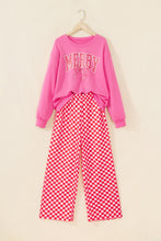 Load image into Gallery viewer, Pink Christmas Slogan Graphic Plaid Contrast Two-piece Pant Set
