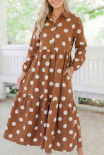 Load image into Gallery viewer, Apricot Polka Dot Button Front Long Sleeve Shift Dress
