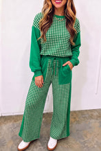 Load image into Gallery viewer, Red Color Block Plaid Patchwork Long Sleeve Pullover Wide Leg Pant Set