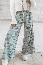 Load image into Gallery viewer, Green Camo Wide Leg Tie Elastic Waist Casual Pants