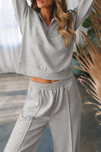 Load image into Gallery viewer, Light Grey Solid Zip Sailor Collar Pullover Athleisure Sweatpants 2pcs Set