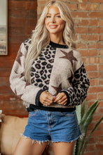 Load image into Gallery viewer, Smoke Gray Leopard Star Pattern Round Neck Long Sleeve Shift Sweater