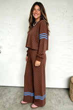 Load image into Gallery viewer, Brown Polka Dot Print Colorblock Stripes Detail Relaxed 2pcs Pant Set
