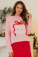 Load image into Gallery viewer, Gossamer Pink Drop Shoulder Round Neck Towel Embroidery Slogan Pullover Sweater