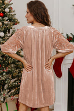 Load image into Gallery viewer, Light French Beige Embroidered Sleeve Velvet Mini Shift Dress