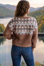 Load image into Gallery viewer, Khaki Geometric Print Drop Shoulder Casual Pullover Sweater