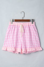 Load image into Gallery viewer, Pink Gingham Print Ruffle Striped Detail Lace Tie Shorts
