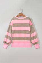 Load image into Gallery viewer, Pink Stripe Striped Colorblock Patch Pocket Split Hem Oversized Long Sleeve Sweatshirt