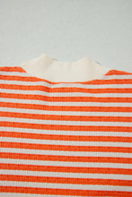 Load image into Gallery viewer, Orange Stripe Striped Textured Stand Neck Oversized Long Sleeve Top