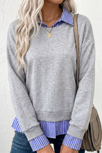 Load image into Gallery viewer, Light Grey Striped Collar 2-in-1 Patchwork Casual Loose Sweatshirt