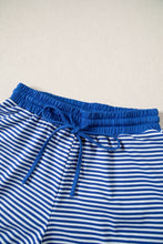 Load image into Gallery viewer, Blue Stripe Oversized Long Sleeve Top Drawstring Loose Shorts 2pcs Set