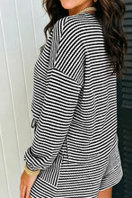 Load image into Gallery viewer, Brown Stripe Textured Knit Long Sleeve Top Elastic Waist Shorts Casual Outfit