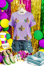 Load image into Gallery viewer, Wisteria Mardi Gras Sequined Pattern Holiday T Shirt