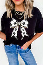 Load image into Gallery viewer, Black Soccer Bow Graphic Casual Summer Tee