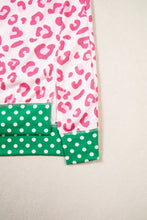 Load image into Gallery viewer, Pink Leopard Polka Dot Colorblock Trim Long Sleeve Top
