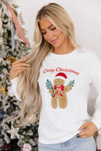 Load image into Gallery viewer, White Embroidered Gingerbread Cozy Christmas Long Sleeve Round Neck Pullover Sweatshirt