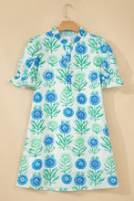 Load image into Gallery viewer, Sky Blue Floral Print Half Button Frilly Short Sleeve Dress