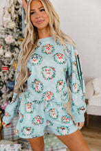 Load image into Gallery viewer, Sky Blue Holiday Puppies Wreath Print Pocket Sweatshirt and Shorts Set