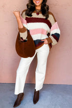 Load image into Gallery viewer, Multicolour Striped Knit Dropped Shoulder Round Neck Pullover Sweater