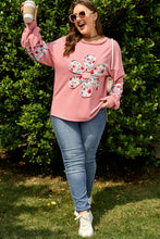 Load image into Gallery viewer, Peach Blossom Plus Size Floral Applique Drop Shoulder Sweatshirt