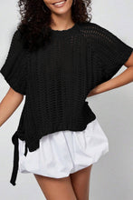 Load image into Gallery viewer, Pink Plus Size Open Knit Bow Tie Short Sleeve Sweater