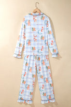 Load image into Gallery viewer, Sky Blue Plaid Cartoon Christmas Pattern Shirt Top 2pcs Pajama Set