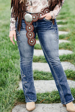 Load image into Gallery viewer, Blue Western Embroidered Flare Full Length Jeans