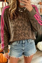 Load image into Gallery viewer, Brown Leopard Print Striped Detail Relaxed Pullover Sweatshirt