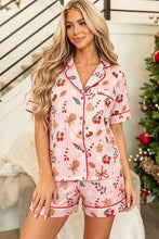 Load image into Gallery viewer, Pink Abstract Christmas Print Short Sleeve Two Piece Lounge Set