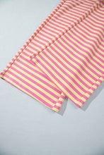 Load image into Gallery viewer, Pink Stripe Colorblock Trim Crew Neck Loose Tee Drawstring Elastic Waist 2pcs Pant Set