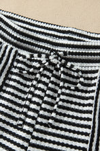 Load image into Gallery viewer, Brown Stripe Textured Knit Long Sleeve Top Elastic Waist Shorts Casual Outfit