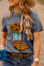 Load image into Gallery viewer, Gray Sunflower Cowgirl Boots Print Western Fashion T Shirt