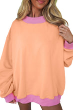 Load image into Gallery viewer, Grapefruit Orange Colorblock Trim Crewneck Long Sleeve Pullover Sweatshirt