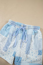Load image into Gallery viewer, Light Pink Patchwork Floral Print Drop Shoulder Baggy Pullover Drawstring Shorts Set