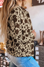 Load image into Gallery viewer, Brown Western Cow Print Cargo Pocket Denim Jacket