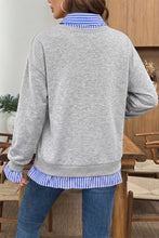 Load image into Gallery viewer, Light Grey Striped Collar 2-in-1 Patchwork Casual Loose Sweatshirt