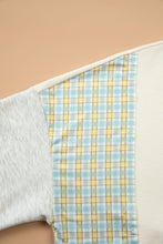 Load image into Gallery viewer, Light Blue Plaid Patchwork Round Neck Long Sleeve Top