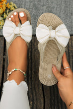 Load image into Gallery viewer, White Stitched Bow Decor Straw Woven Flip Flop Slippers