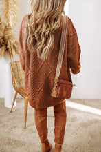 Load image into Gallery viewer, Burgundy Cable Knit Drop Shoulder Loose Fit Sweater Dress