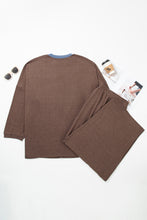 Load image into Gallery viewer, Dark Brown Long Sleeve Round Neck Patchwork Colorblock Plus Size Set
