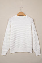 Load image into Gallery viewer, White Solid Textured Knit Pearl Embellished Pullover Sweater