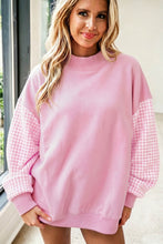 Load image into Gallery viewer, Pink Plaid Sleeve Colorblock Loose Tunic Sweatshirt